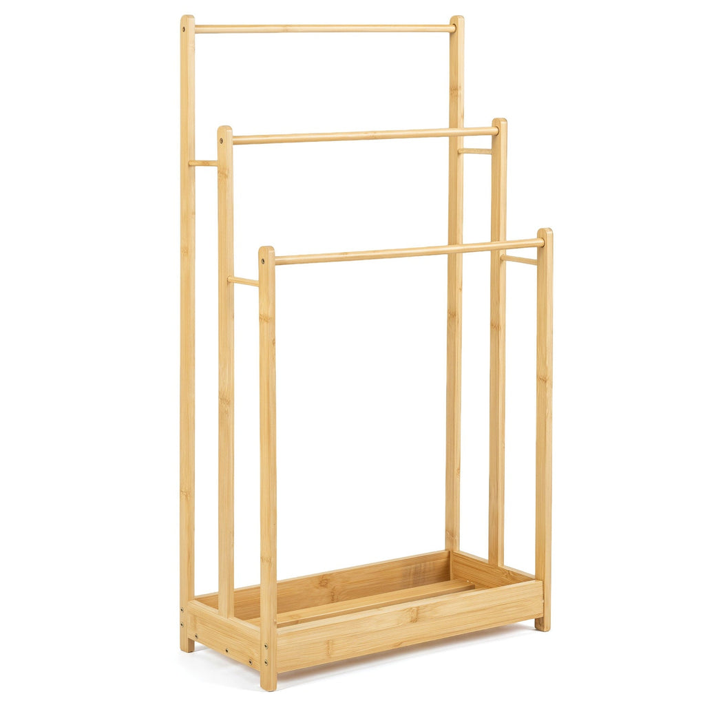 3-Tier Bamboo Towel Rack with a convenient Storage Shelf