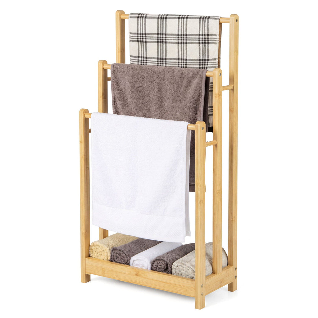 3-Tier Bamboo Towel Rack with a convenient Storage Shelf