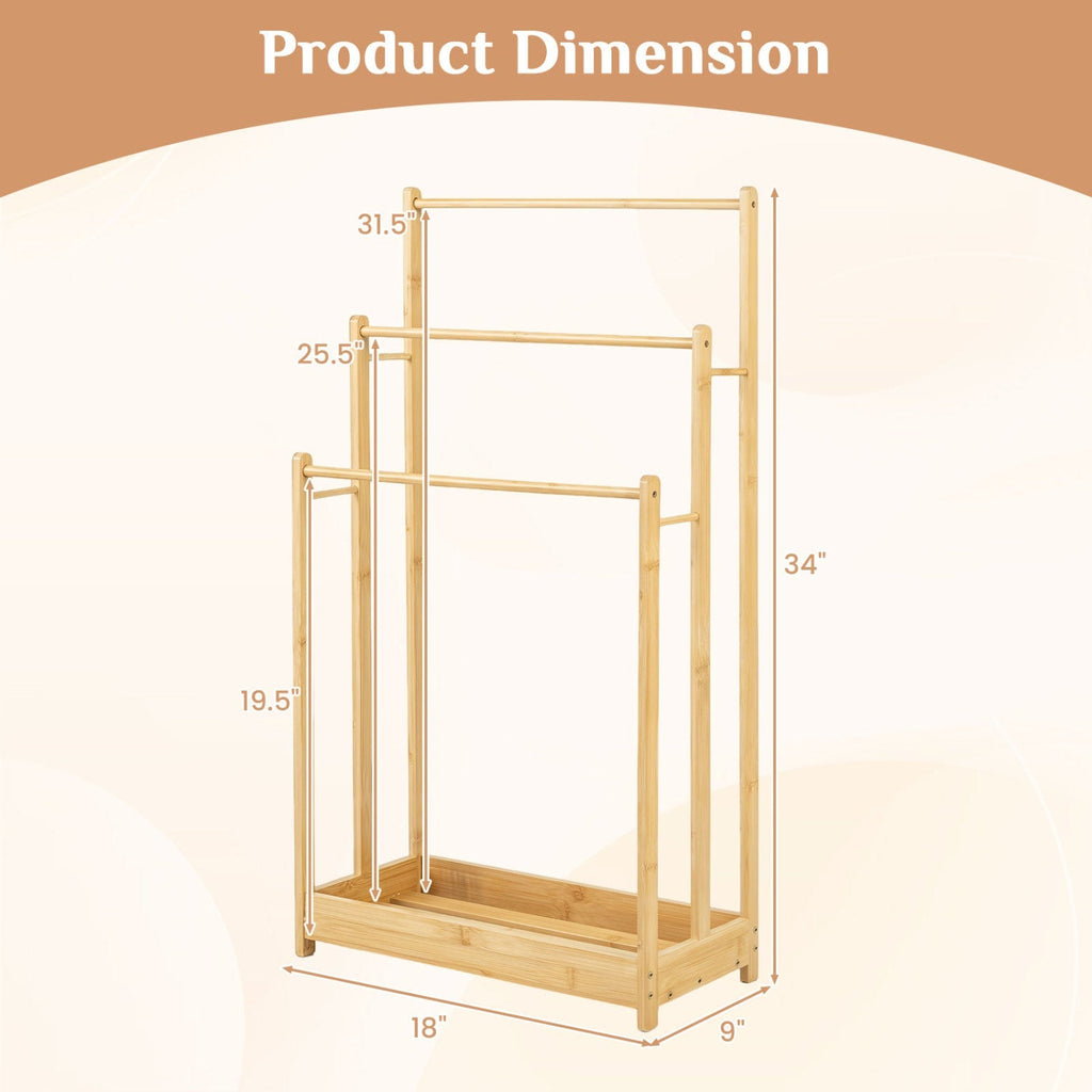 3-Tier Bamboo Towel Rack with a convenient Storage Shelf