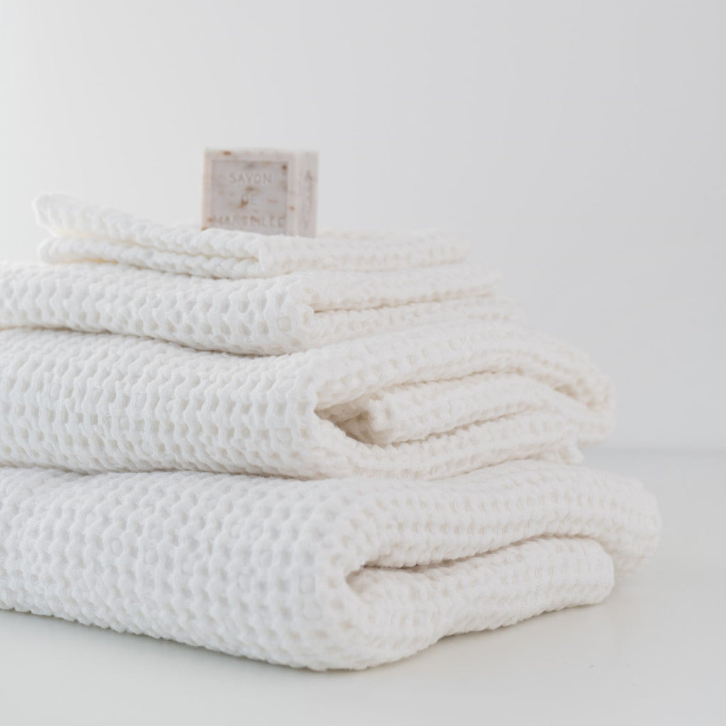 White Linen & Cotton Honeycomb Waffle Towel