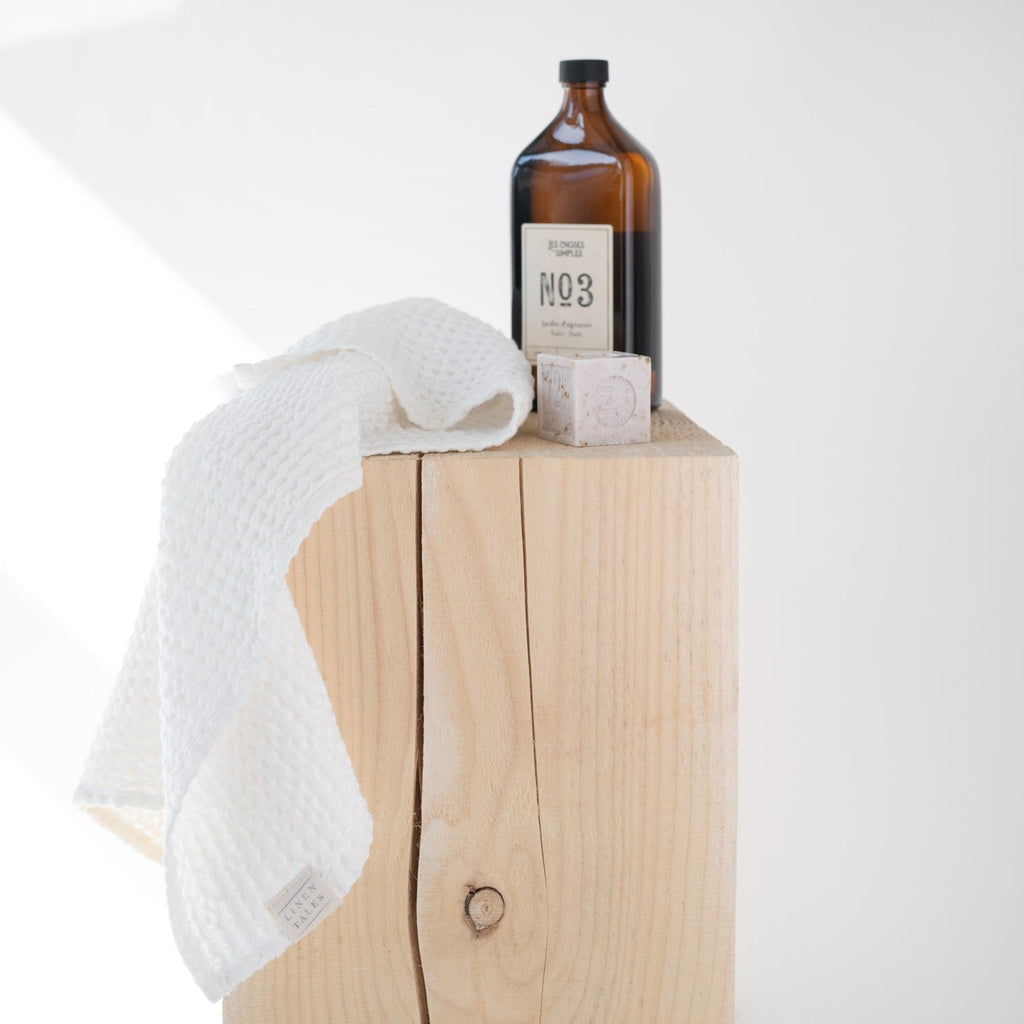 White Linen & Cotton Honeycomb Waffle Towel